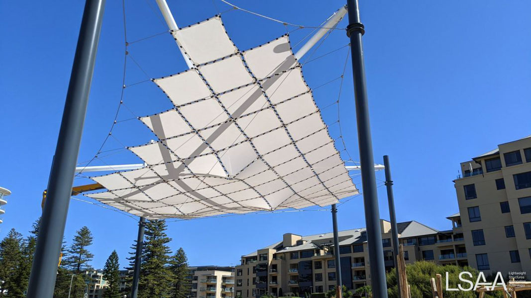 View from underneath the fabric canopy looking up