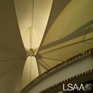 Underside View of the Inverted Tensioned Fabric Cones at Mumbai Arrival Plaza