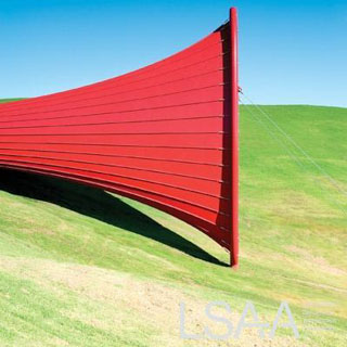 The Farm - Major Red Fabric Trumpet Sculpture by Anish Kapoor in New Zealand
